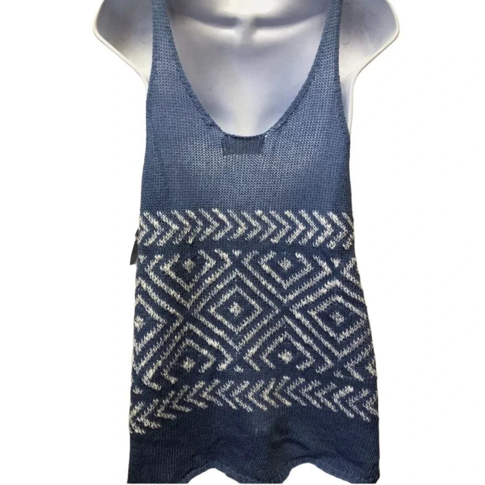 HOLLISTER Blue & White Knit Nordic Print Scoopneck Swing Tank Top - Picture 4 of 6
